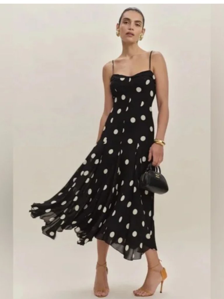 Reformation Black And White Polka Dot Midi Dress